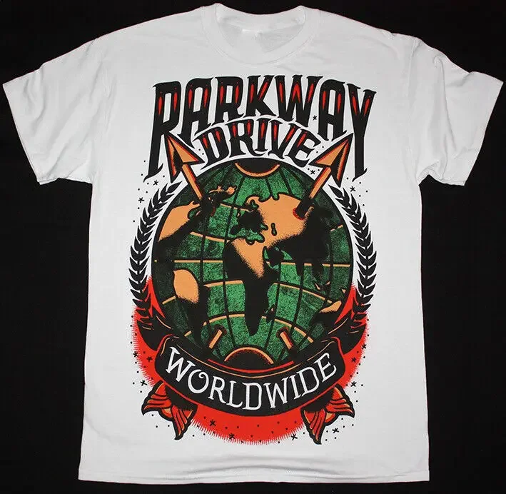 قميص Vtg Parkway Drive Band Album من القطن الثقيل باللون الأبيض للجنسين j642 جولة موسيقية تي شيرت Merch جرافيك تي شيرت للجنسين