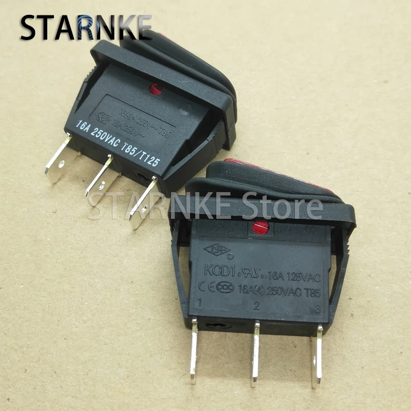 3PCS KCD1 Waterproof Dustproof And Oilproof Rocker Switch 3Pins 2 Position Rocker Power Switch 250V 16A With Light