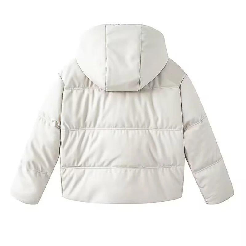 KEYANKETIAN Winter New Women's Hooded Drawstring Side Pocket Placket Zipper Imitation Leather Cotton Jacket Women Short Coat