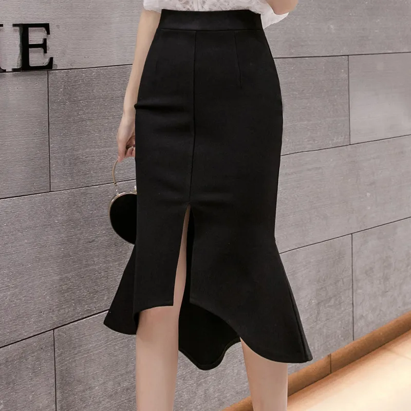 Fishtail Skirt Black Professional Skirt Women's 2024 Summer Mid-Length High Waist A Word Front Slit Sheath Skirts Mid-Length ...