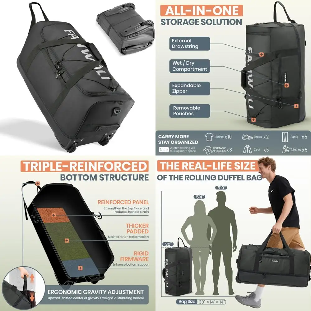 حقيبة كبيرة مقاس 30 بوصة مع عجلتين - تصميم ثقيل بدون أكياس، أمتعة بعجلات 100 لتر - 120 لتر قابلة للتوسيع للسفر