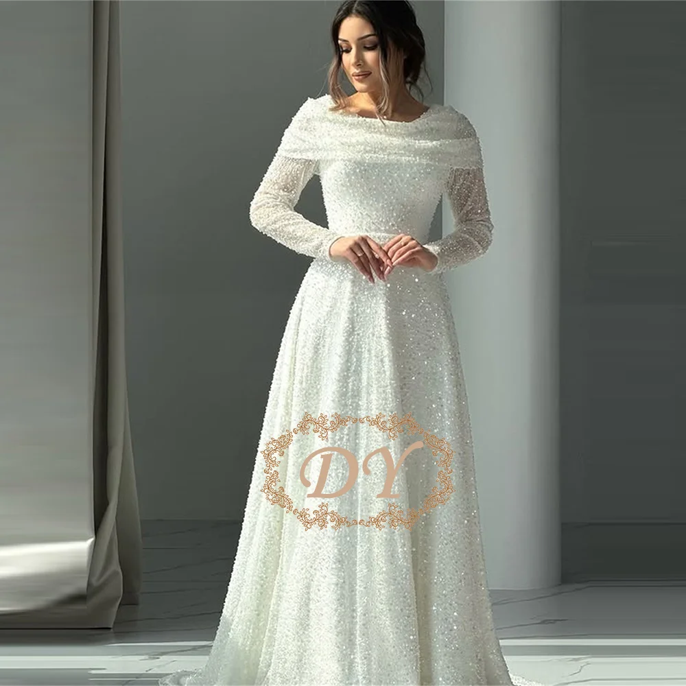

DY Luxury Wedding Dresses Woman's Lace Appliques Bride Gowns Long Sleeve Formal Customized Vestidos De Novia Mariée