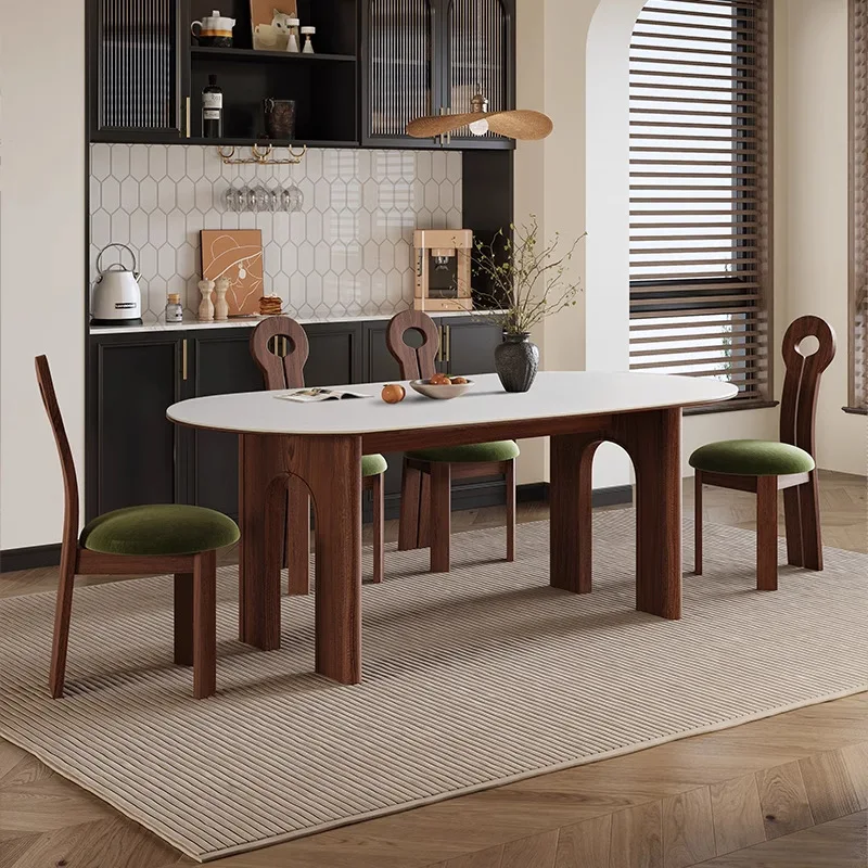 Small household oval rock slab dining table