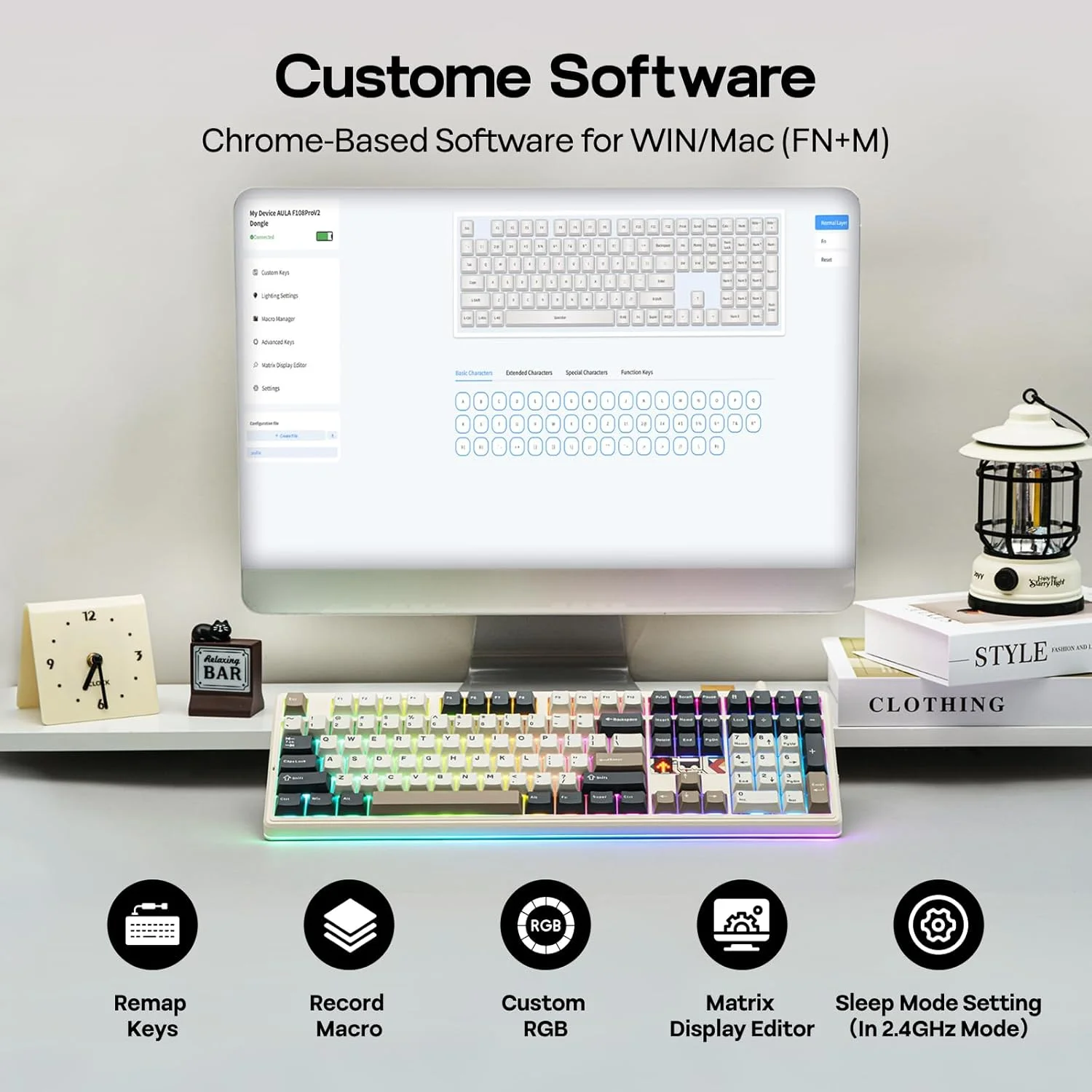 AULA F108 Pro V2 Wireless Keyboard Tri-Model Macro Gaming Keyboard Gasket Hot-swap Full Size Keyboard with TFT Smart Display