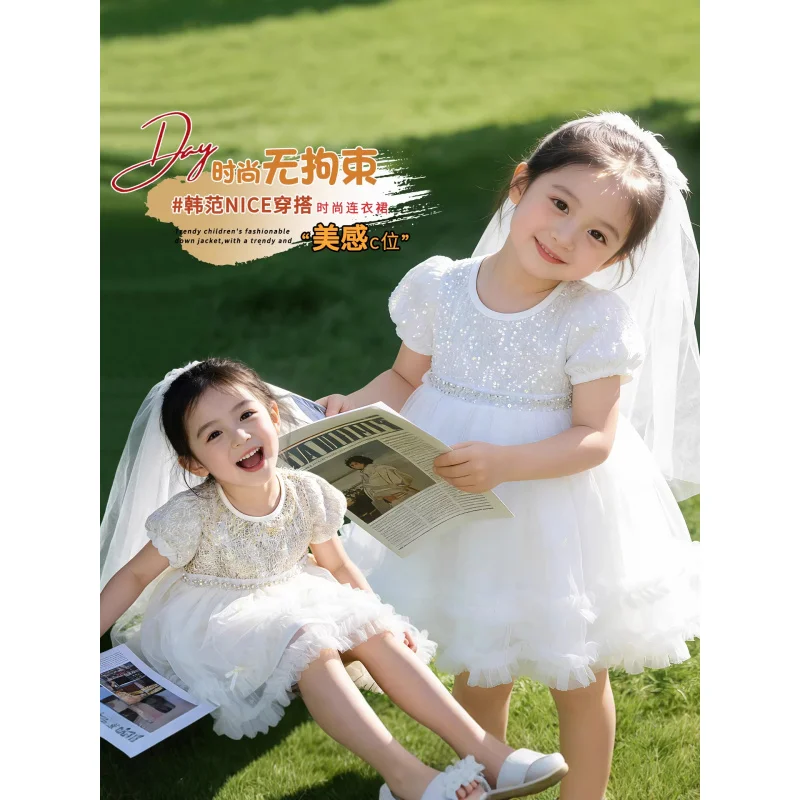 Girls' Summer Dress2026New style baby girl princess dress, children's mesh dress, stylish girl's birthday dress