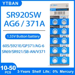 10-50PCS AG6 Button Battery SR920SW 371A Cell Coin Alkaline Toys Watch Battery 1.55V L921 LR69 171 370 371 No Mercury