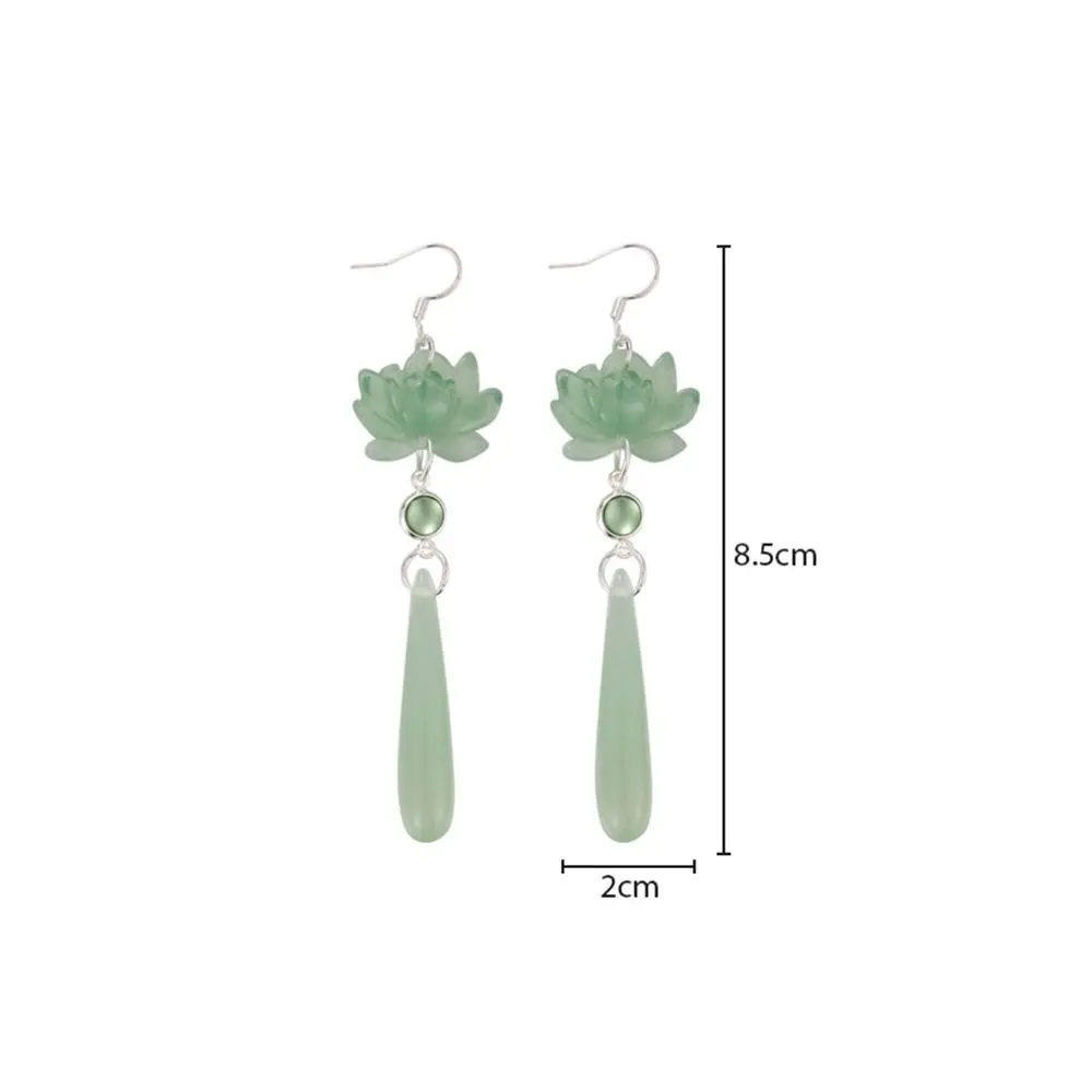 Simple Lotus Pendant Ear Hooks Retro Handmade Chinese Classic Earrings Elegant Chinese Ancient Style Lotus Water Drop Earrings