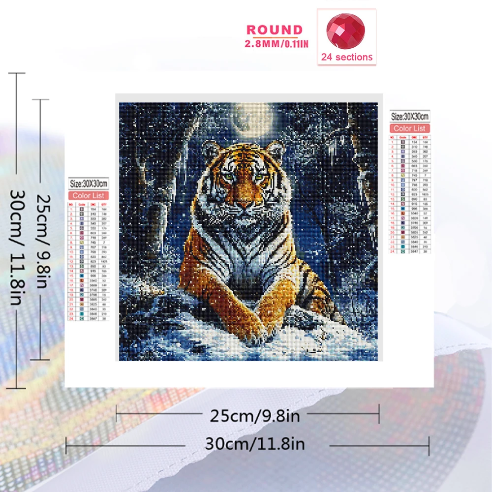 EverShine Diamond Mosaic Tiger Full Drill Square Embroidery Animal Rhinestones Cross Stitch Painting Moon Winter Home Decor