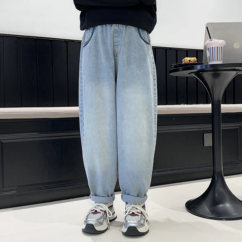 

Джинсы для девочек на весну и осень, свободные прямые брюки для взрослых, модные и стильные детские брюки на весну.