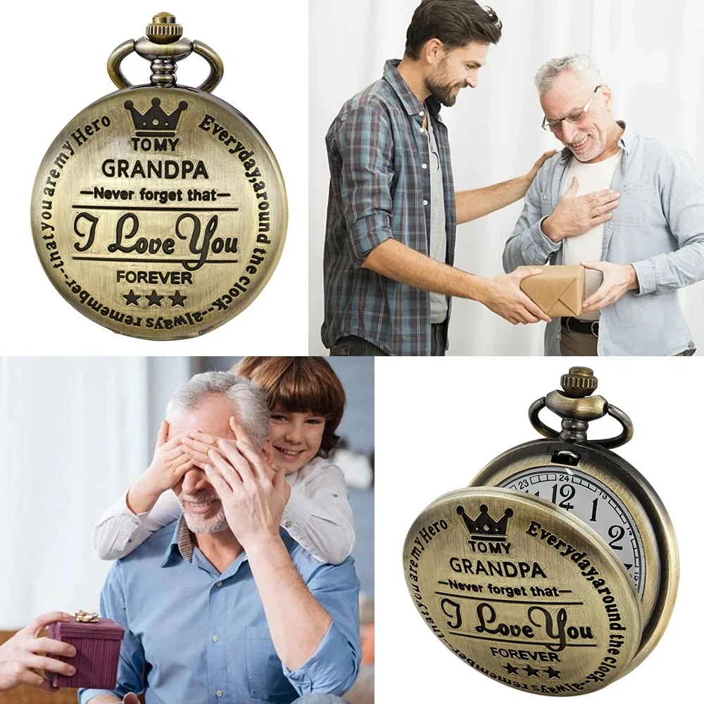 "A mio nonno" Ti amo per sempre Orologio da tasca al quarzo Tema vintage Collana pendente da uomo Orologio a catena Fob Miglior orologio regalo