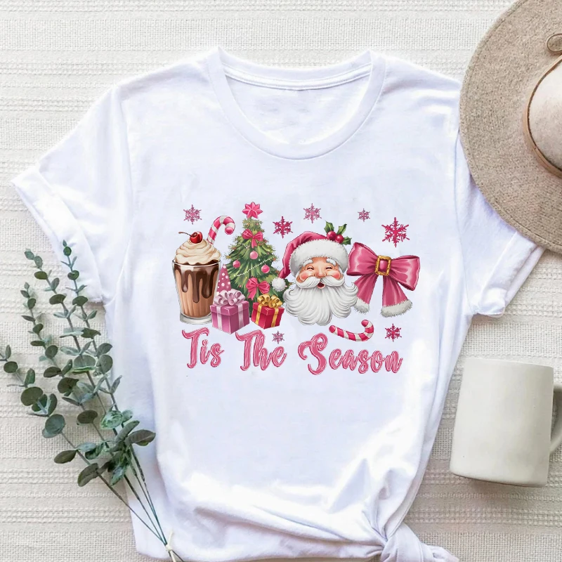 Christmas Seasonal Shirts Merry Christmas T-Shirts Cute Winter Women Clothing Holiday Tops