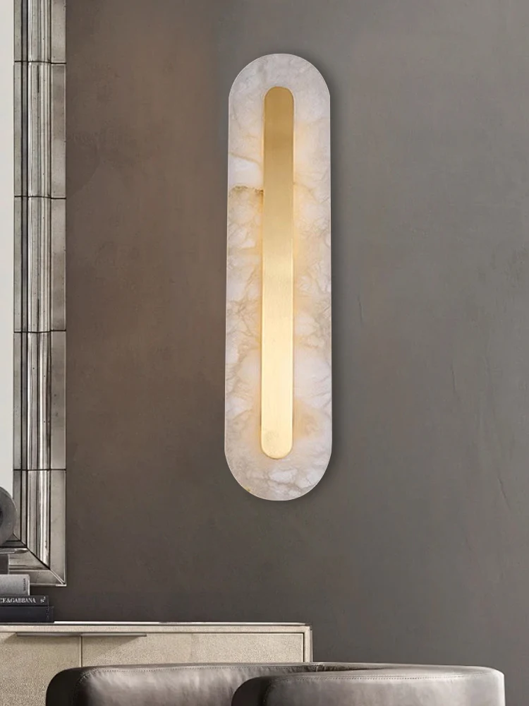 2026 Long Marble Wall Sconce Lamps All Copper Luxury Alabaster Wall Decor Light Fixture for Living Room Bedroom Cafe Mood Light