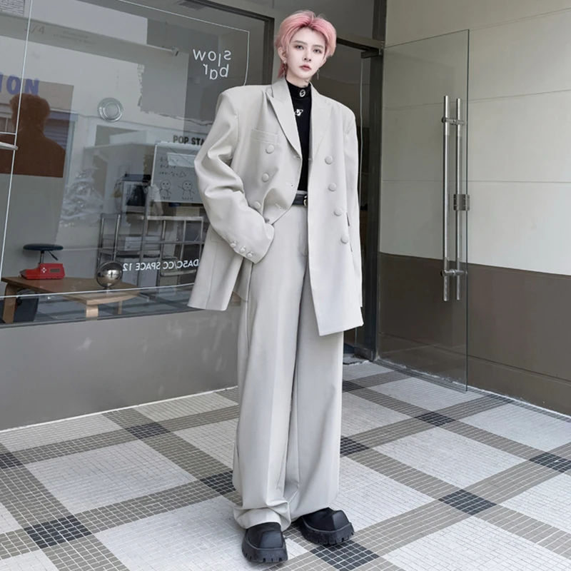LUZHEN Solid Loose 2025 Color Elegant Spring Casual New Blazers Coat Men's Straight Wide Leg Pants Fashion Two-piece Sets JY5935