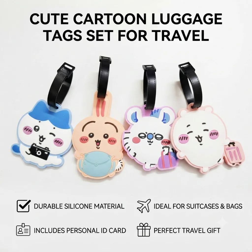 Official Licensed Chiikawa Cute Cartoon PVC Luggage Tag Waterproof Name Address Card Holder Portable Airport Travel Baggage