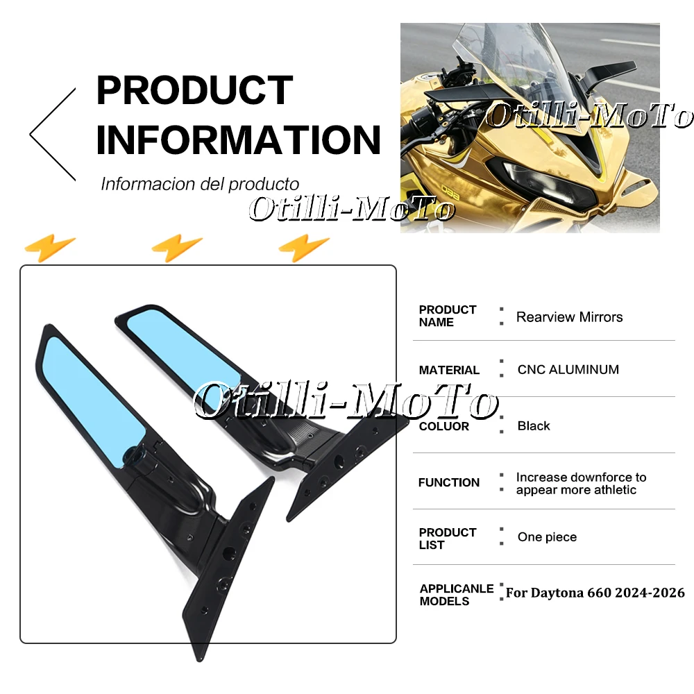New Motorcycle Accessories Aluminum Invisible 360° Rotatable Adjustable Rearview Mirror For Daytona 660 DAYTONA660 2024-2026