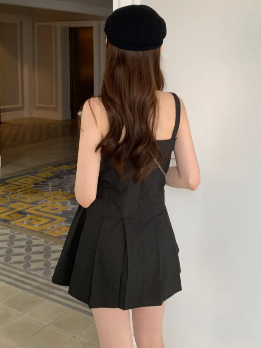 Ele Wanita Strapl Midi Dr Belted Slimming Kasa Desain Svel Musim Panas Faion Kerah Persegi Warna Dr