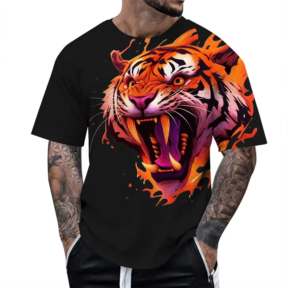 3D Print Animal Tiger Totem T-Shirt For Men Summer Short Sleeve Casual Tee Shirts Clothes Mens Tiger Printed Oversized Tshirts