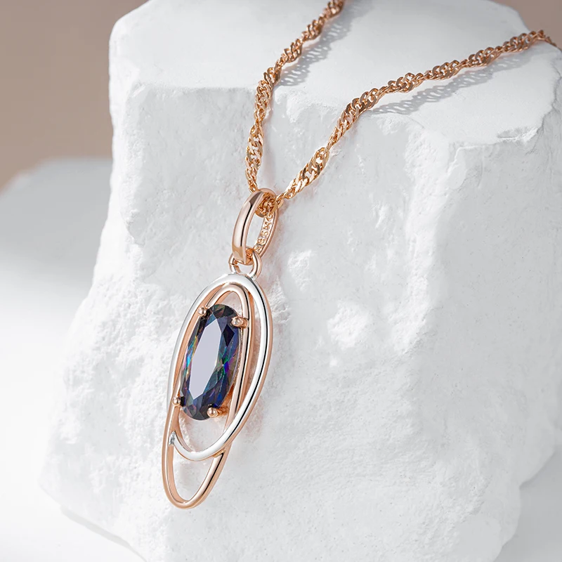Kinel Trendy Oval Colorful Natural Zircon Pendant Necklace Women 585 Rose Gold Silver Color Mix Elegant Pendant Daily Jewelry