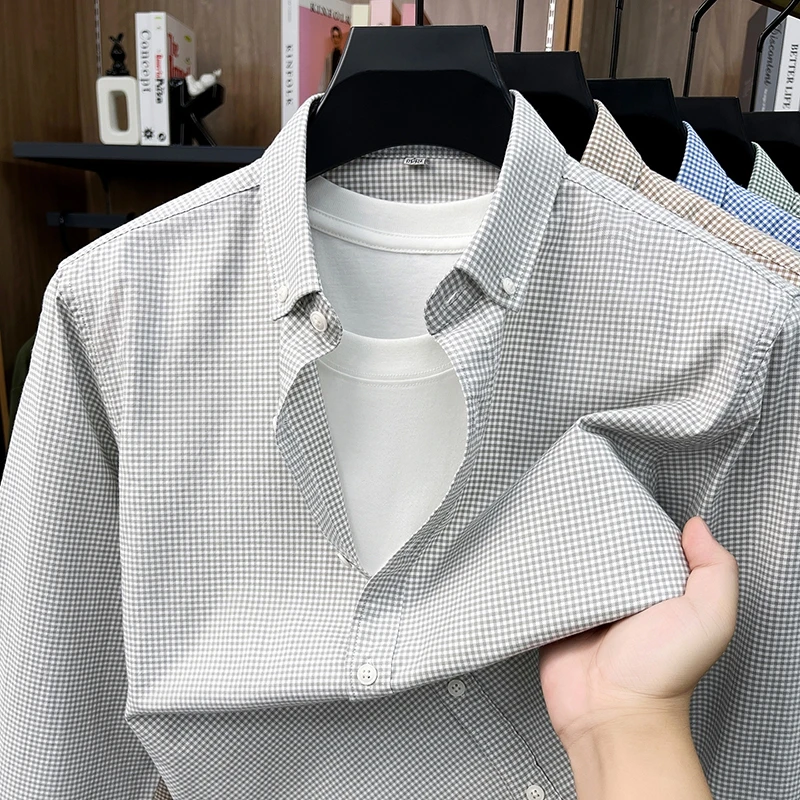 100% pure cotton long sleeve men's shirt fashion personality plaid new luxury business casual comfort high-quality autumn top