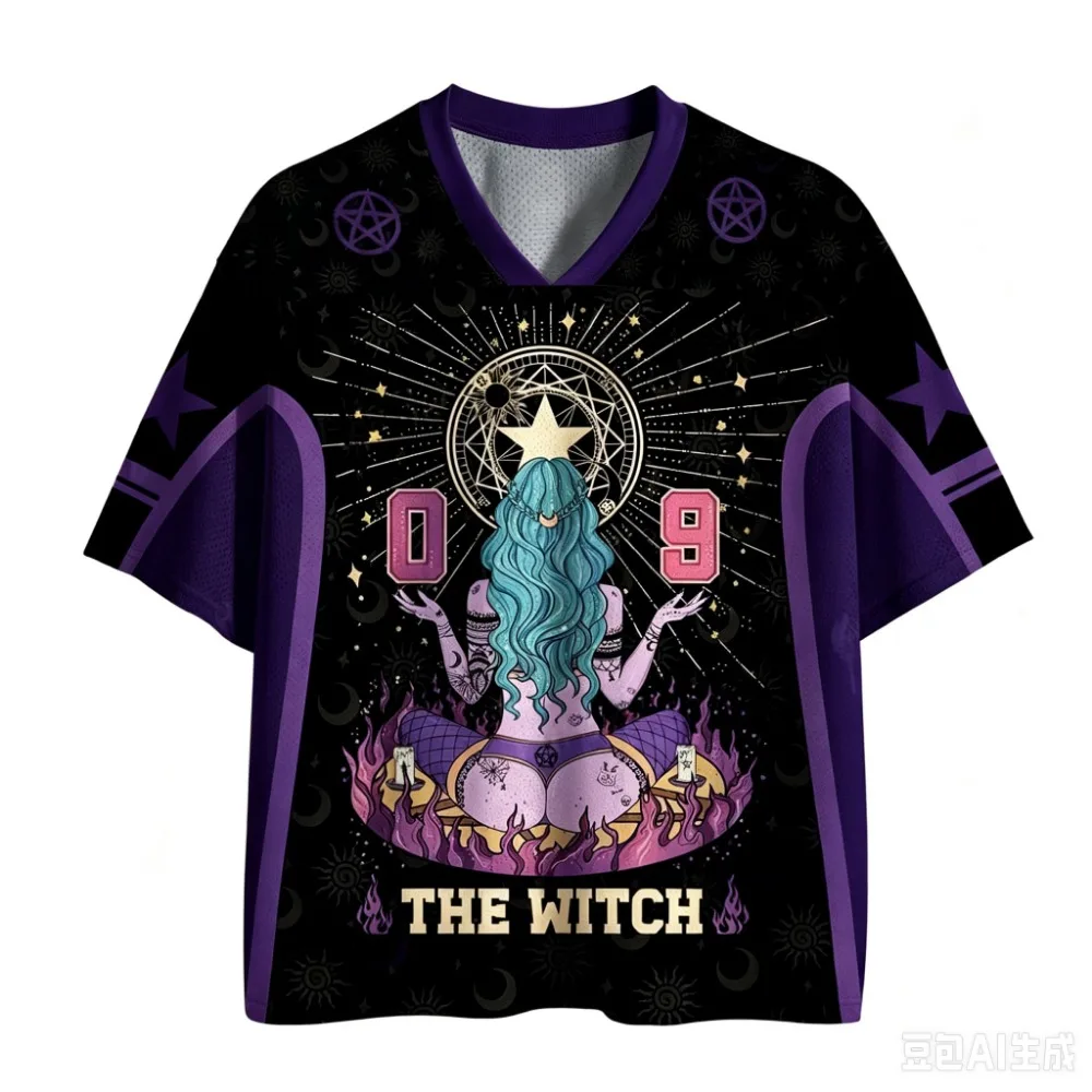 Occult Witch Graphic 3D Printed Men's Women V-neck T-Shirt Retro Harajuku Casual Quick-Dry Sport Y2K Style Parent-Child Clothing view 6