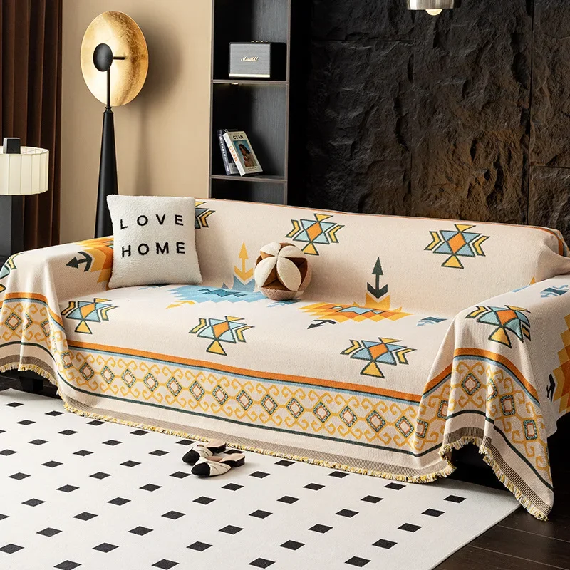 Nordic Style Full Cover Sofa Throw Blanket Universal Three Season Walf Check Printing Sofa Towel Cover Cozy Home Decor