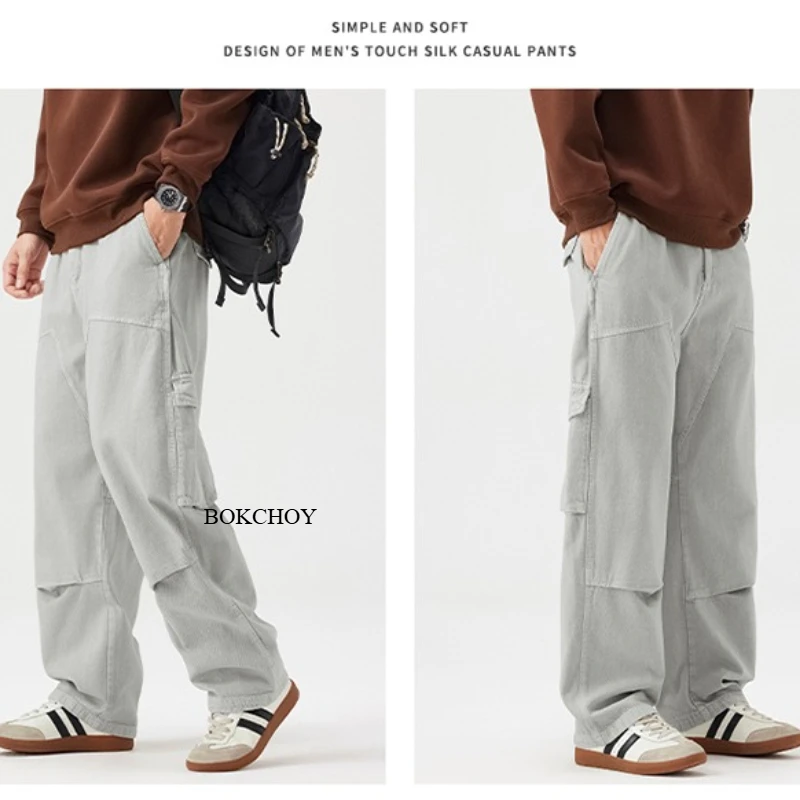 2026 Autumn New Straight Casual Cargo 100% Cotton Pants for Men Clothing Multi-pockets Outdoor Loose Trousers GF258316 view 3