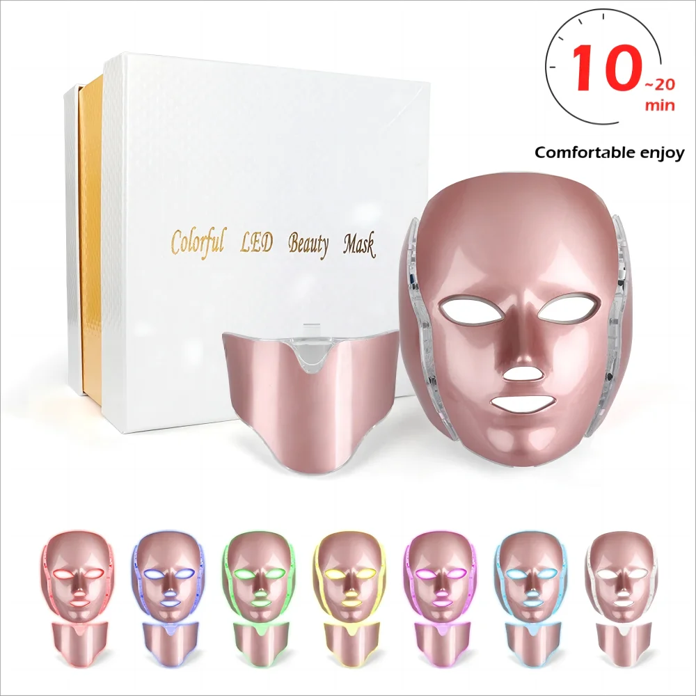 7 couleurs LED masque visage avec cou photothérapie masque rajeunissant anti - boutons beauty equipment Facial pull raffermissan