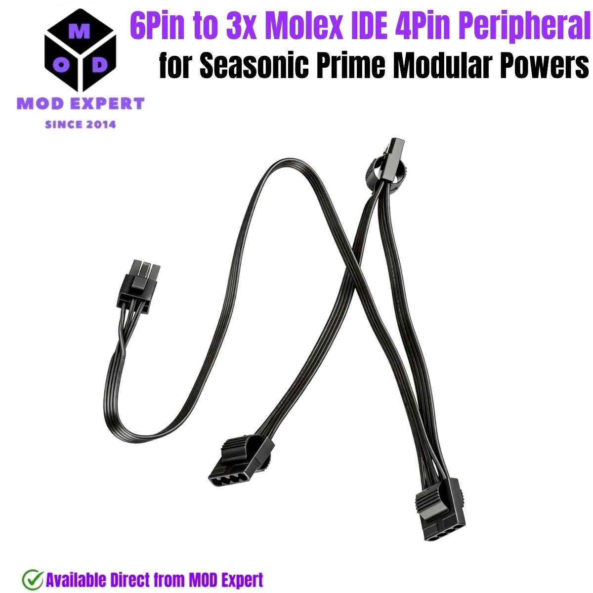 6Pin to 3 Molex/IDE 4Pin Power Cable for Seasonic PRIME Titanium/Platinum/Gold/SNOWSILENT 1300W, 1000W, 850W, 750W, 650W, 550W