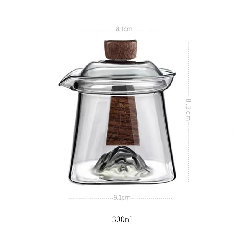 Bottom Mountain View Heat-resistant Glass Gaiwan Tea Tureen With Scald Proof Wood Chips Kung Fu Tea Set Tea Cup and Bowl Teaware