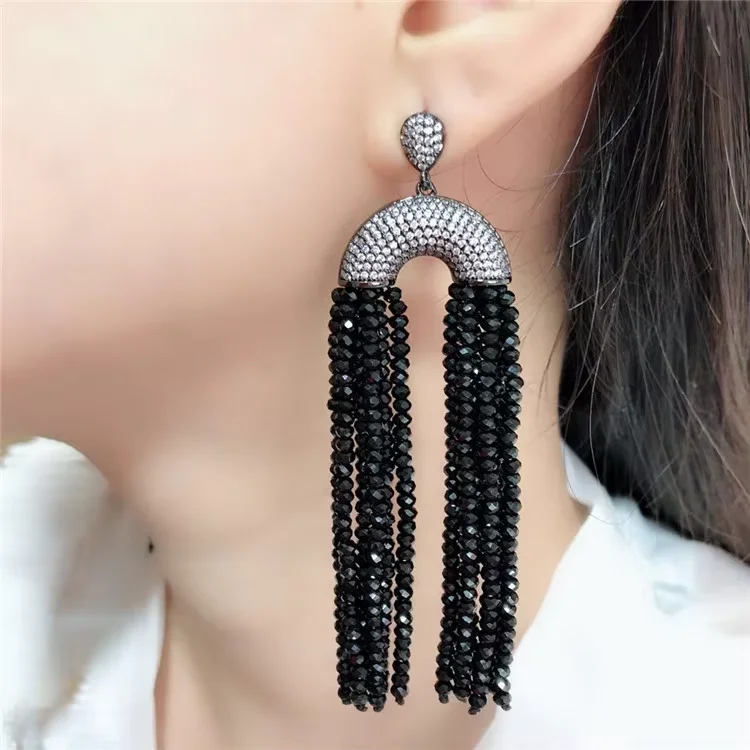 

3" Jewelry Natural Purple Amethyst Multi Color Cz pave Earrings