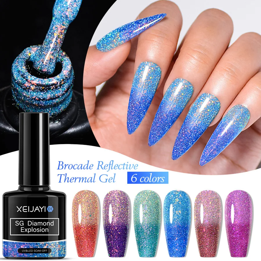 Reflexivo Glitter Gel Esmalte, Super Flash, Colorido, Diamante Piscando, Semi Permanente, Soak Off, Verniz Gel UV, 8ml