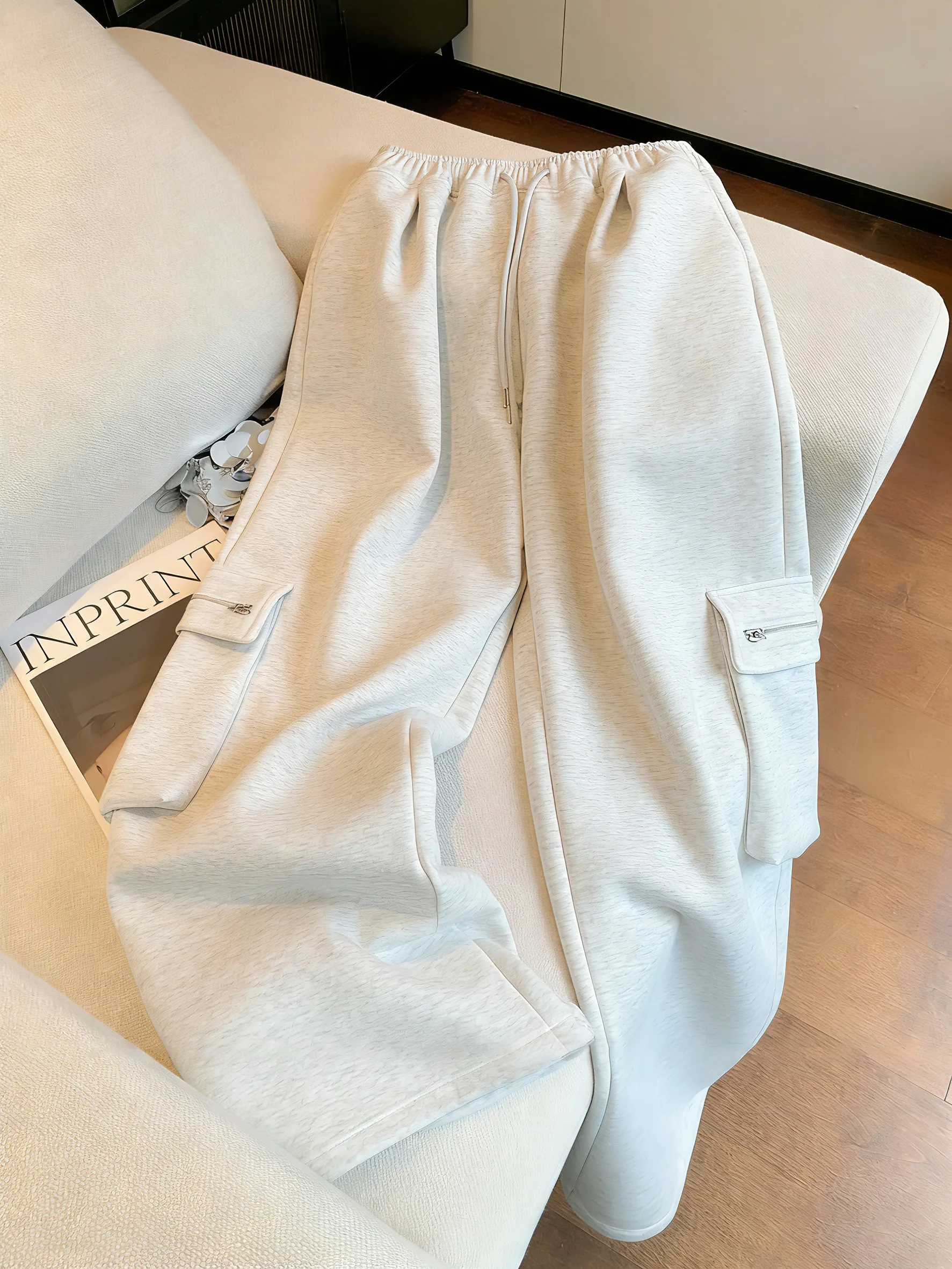 

Ретро-брюки в европейском стиле с эластичным поясом, на молнии, с большими карманами, с манжетами, повседневные, унисекс, летние, свободные, универсальные, спортивные брюки