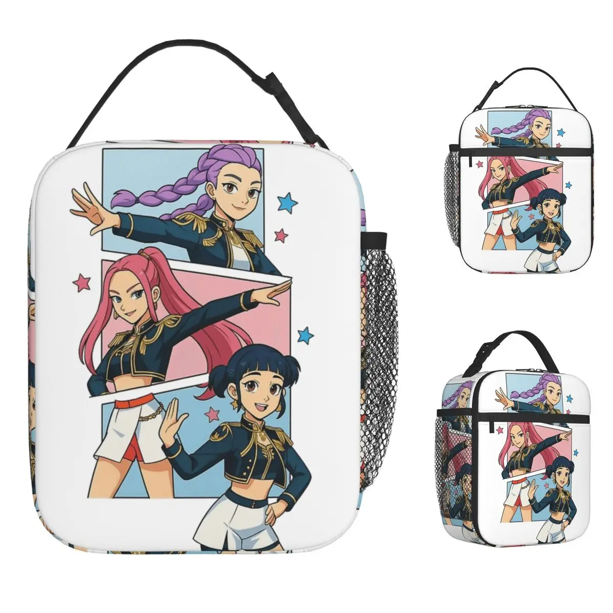 

KPop Demon Hunters Anime Fan Art Lunch Bag For Child Huntrix Designer Lunch Box Leisure School Cooler Bag Oxford Tote Food Bags