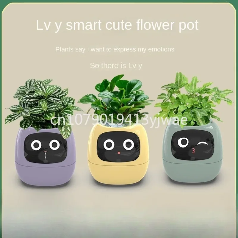 Intelligent Potted Ivy Desktop Green Plant Intelligent Cute Pet interaction Flower Pot Cartoon Expression Plant Emotions English