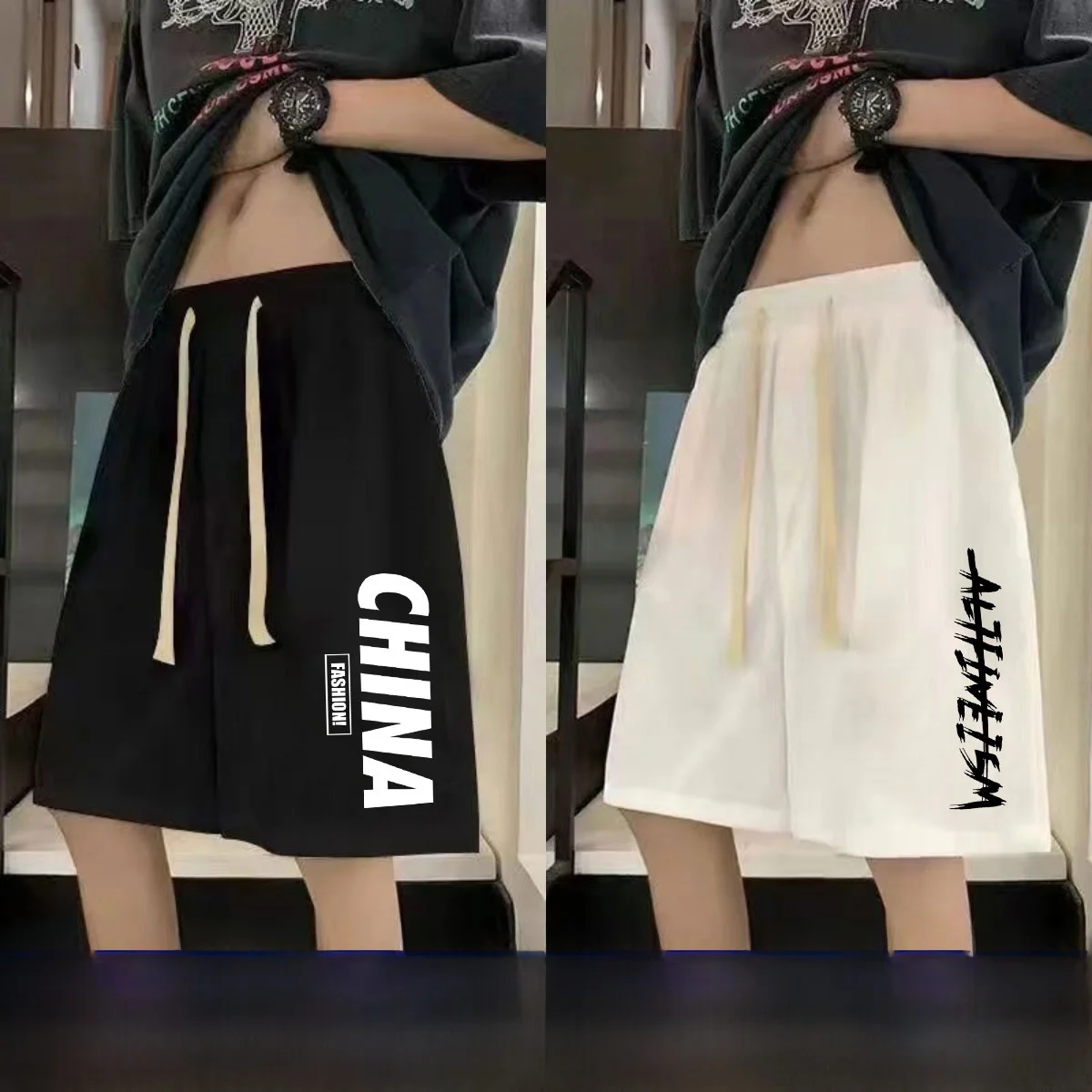 

Мужские летние модные повседневные свободные брюки из ледяного шелка с быстрым высыханием, больших размеров, прямого кроя, длиной до колена