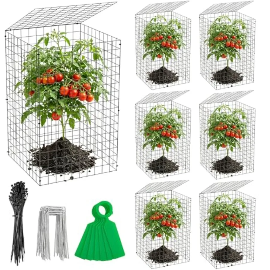 

Adnee 7 Pack Wire Plant Protector with Cover-xx ch Detachable Square Wire Cages to Prevent Animals-Metal Garden Plant Protector