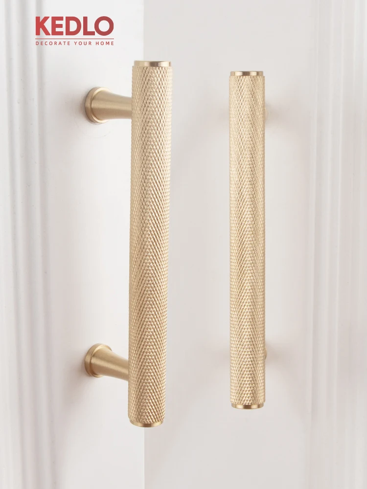 

KEDLO Knurled Solid Brass European Luxury Kitchen Cabinets14mm diameter furniture handle Drawer Hardware Knobs T-bars Handle