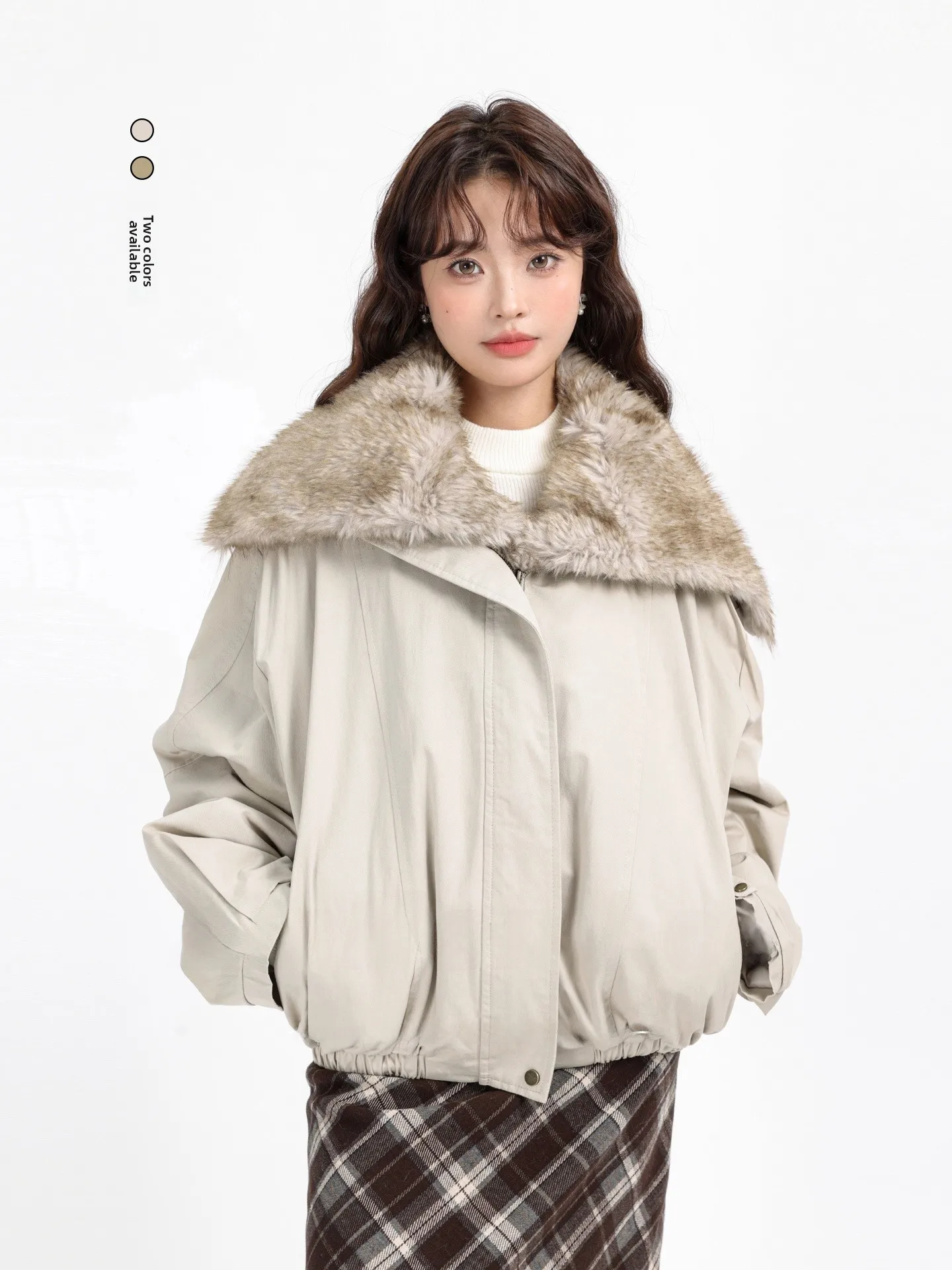 

American Sle Thiened Fur Collar Workwear Jaet Women's Winter Loose Warm Cotton Coat Korean Version Long Sve Zipper