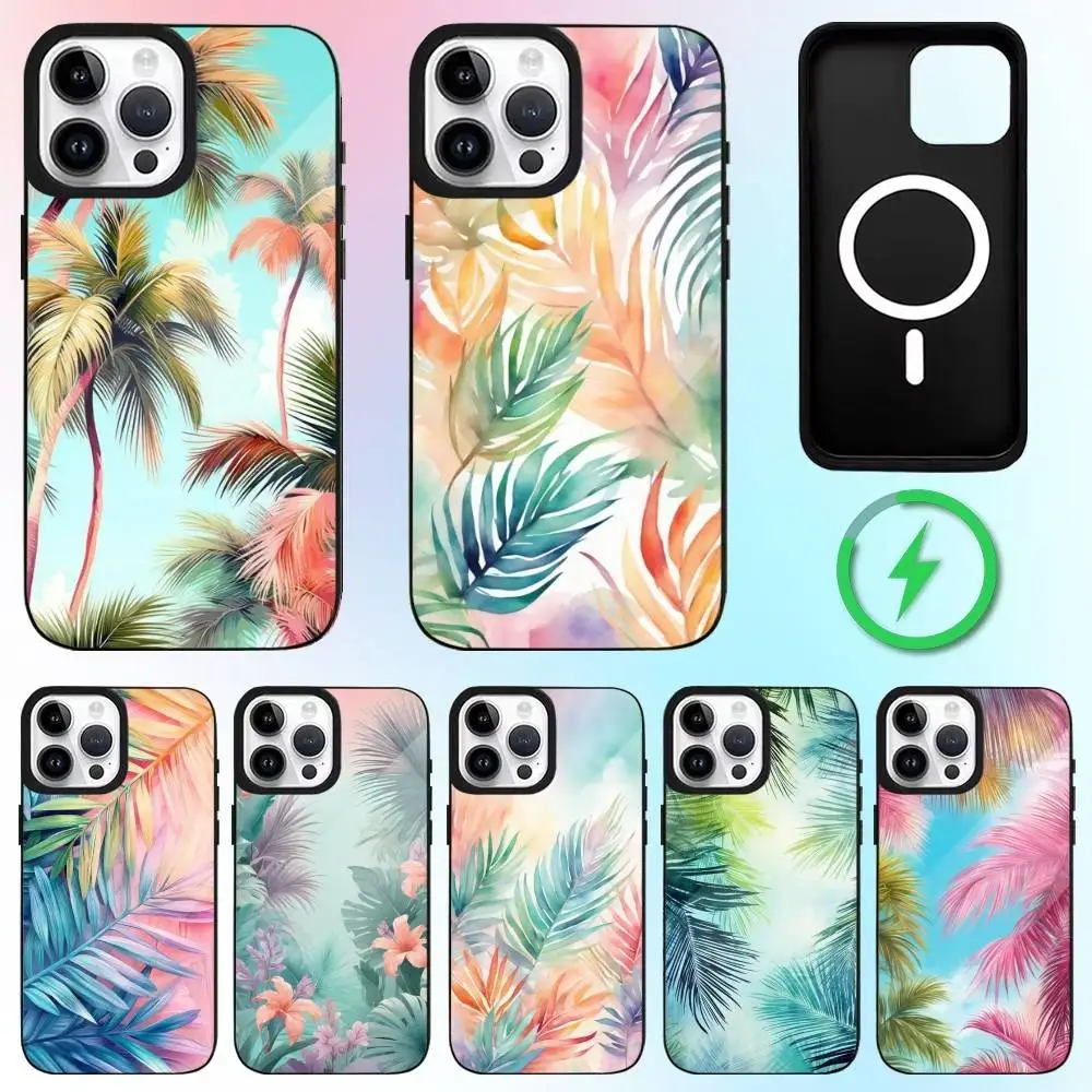 

Palm tree Leaves Plant Flower Phone Case For iPhone17,16,15,14,13,12,11 Plus,Pro Max Magnetic Magsafe Wireless Charging