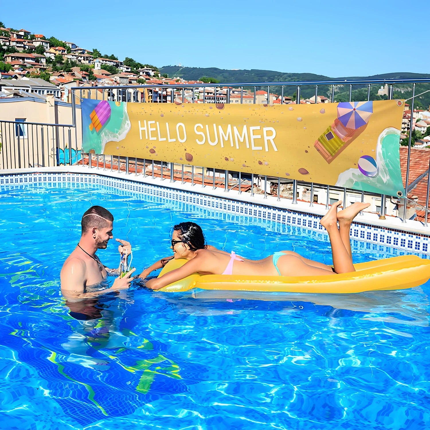 Large banner Summer Party supplies decoration,Hello Summer Pineapple Pool party supplies Barbecue party bachelorette party