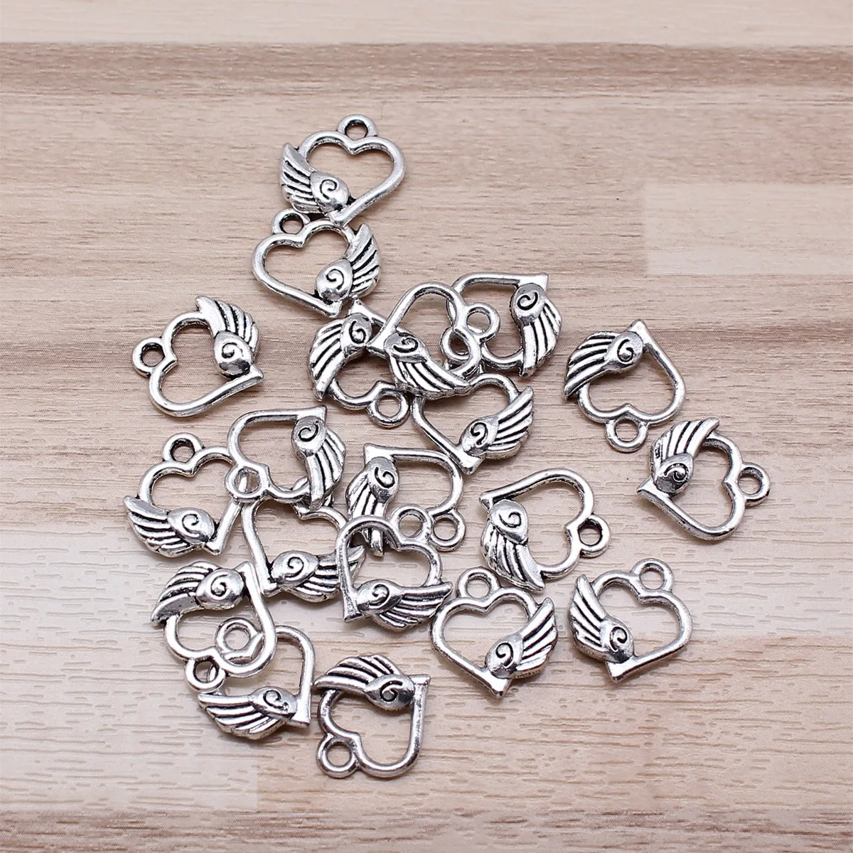 IFOCUS 20pcs/Lot Angel Wing Heart Charms For DIY Jewelry Making Zinc Alloy 14x12mm/0.55x0.47inch