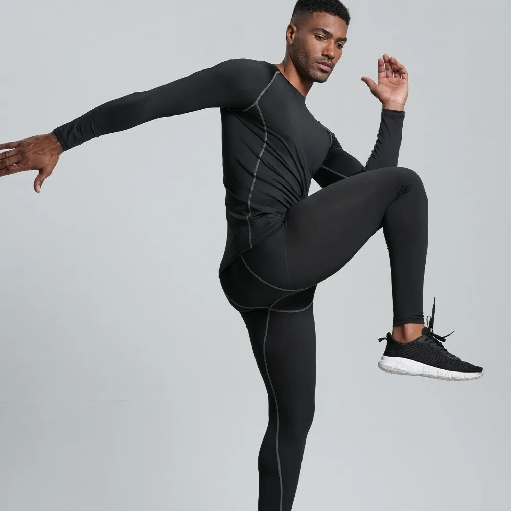 

2PCS Set Quick-drying Men's Ski Thermal Underwear Tight-fitting Soft Fleece Fitness Suit Comfortable Elastic Tops Pants Set Gym