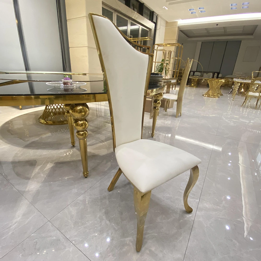 Luxury modern round back stackable banquet gold stainless steel wedding chairs for events dining chair