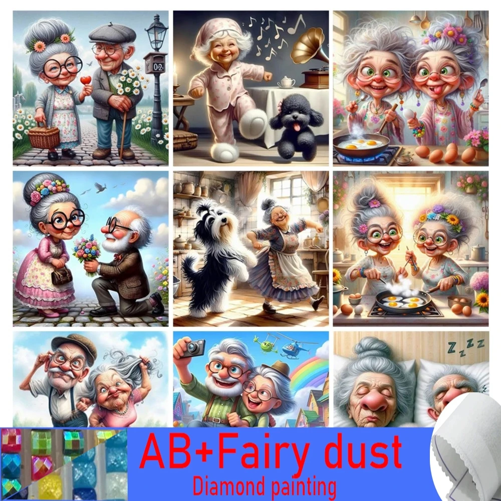 

120 Colors AB Fairy Dust Diamond Painting New Collection 2025 Grandma Dog DIY Art Old Husband And Wife Mosaic Embroidery Picture
