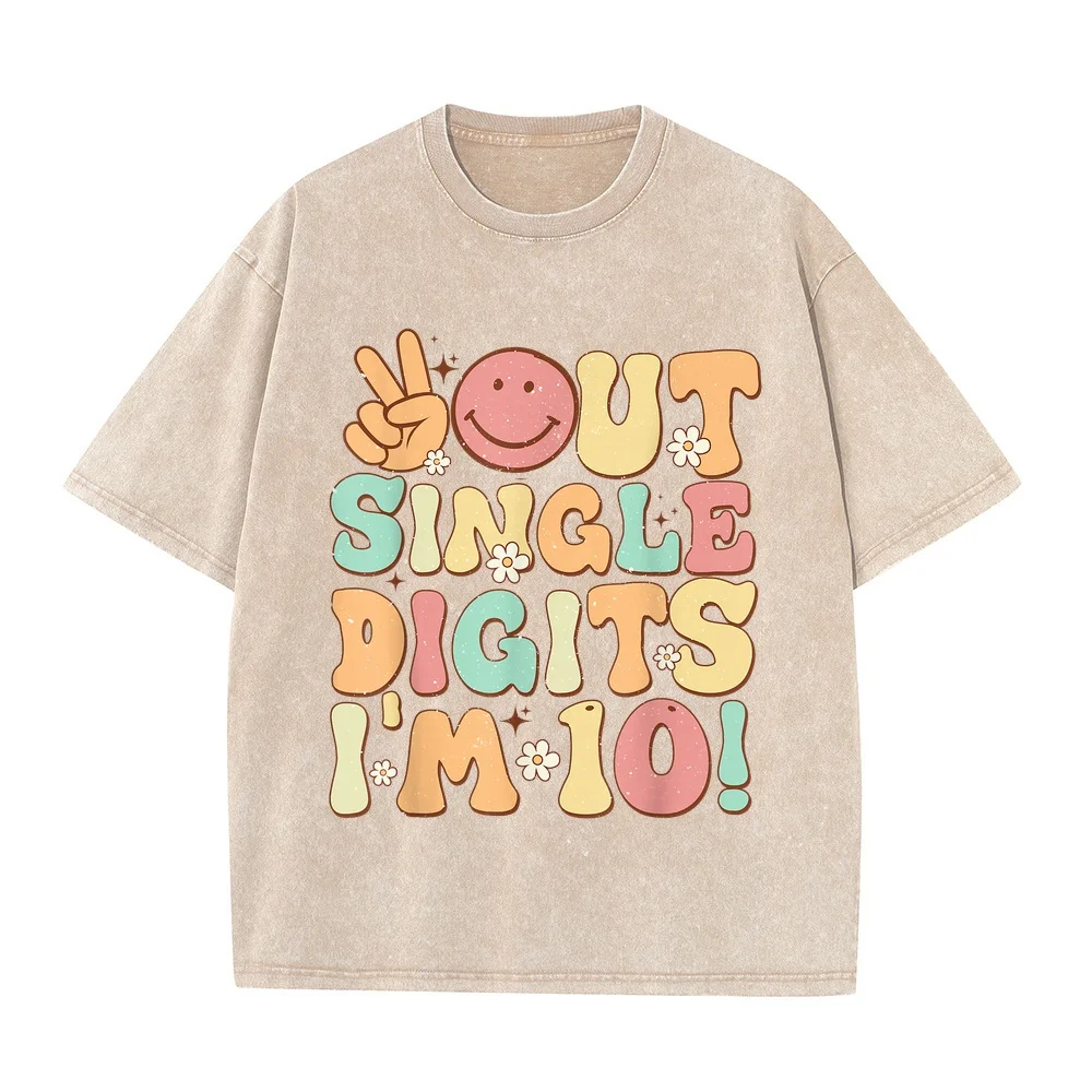 Peace Out Single Digits Retro Groovy 10th Birthday Girl T-Shirt Luxury Brands T Shirt Homme Men's Shirts Blue Graphic Tee