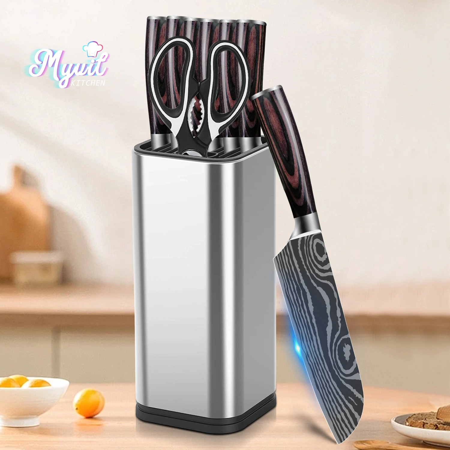 

Kitchen Knives Set 8pcs With knife holder Chef Knife 7CR17 High Carbon Stainless Steel Damascus Drawing Kitchen Tools