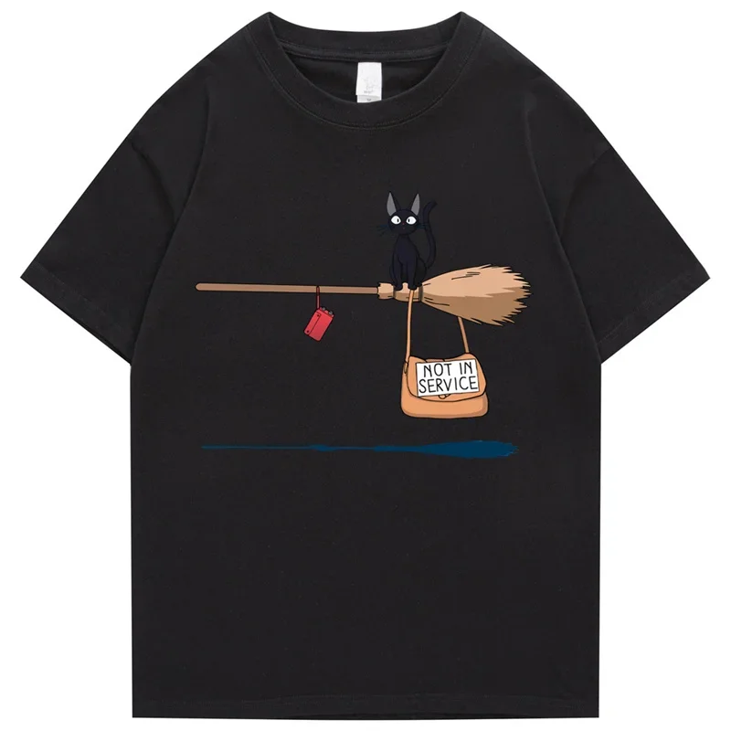 Cute cats are not in service Comic print men and women cartoon soft T-shirts Fashion round neck T-shirts Retro loose T-shirts