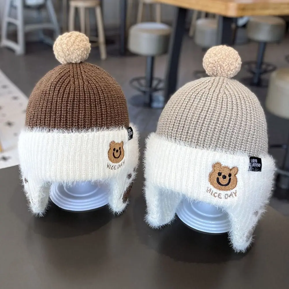 Autumn Soft Kids Ear Protection Hat Bear Earflap Cap Baby Beanie Cap Pullover Cap Skullies Kids Crochet Hat Boys