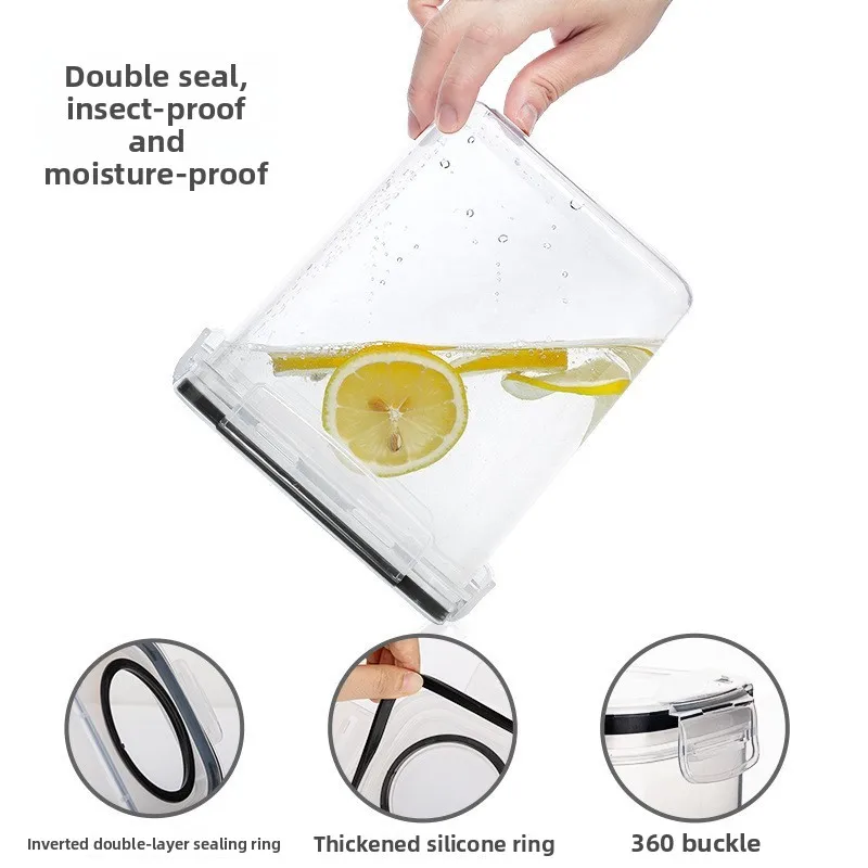 4pc 4L Food Storage Tank Kitchen Miscellaneous Grain Storage Box Set Transparent PP Sealed Waterproof Storage Container