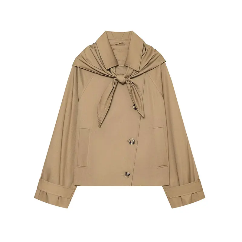 NLZGMSJ Vintage Casual Chic Jacke mit Schal, einfarbig, einreihig, mit Taschen, langen Ärmeln, neue Mode 2026, Herbstmantel – Detail 2
